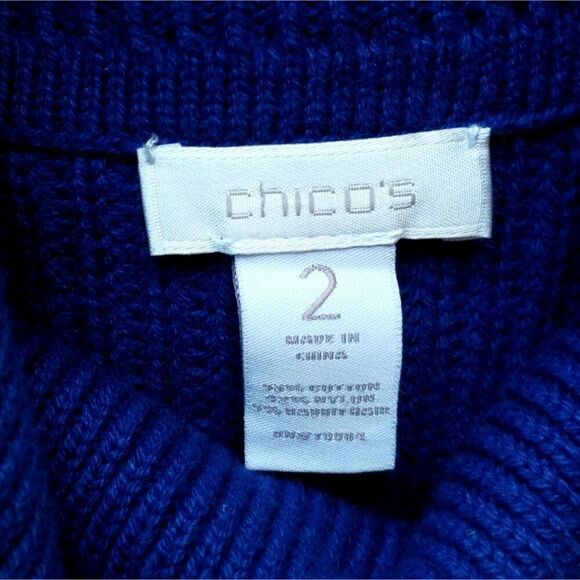 CHICO'S Cotton Cowlneck Sweater Soft Royal Blue Size L - Picture 2 of 10